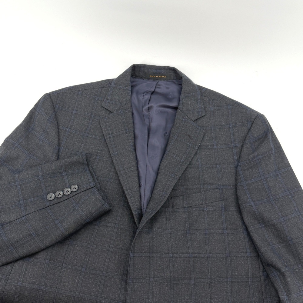 Jos. A. Bank Reserve Mens 42 Long Silk Wool Windowpane Blazer Charcoal Grey Blue